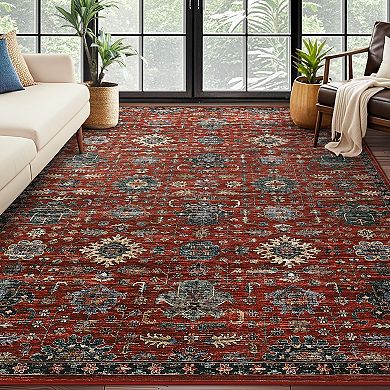 Garvee Vintage Floral Prited Area Machine Washable Non Slip Low Pile Indoor Mat