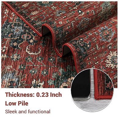 Garvee Vintage Floral Prited Area Machine Washable Non Slip Low Pile Indoor Mat