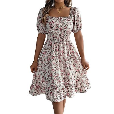 flowy short floral dress Floral Short Sleeve Babyboll Mini Dress