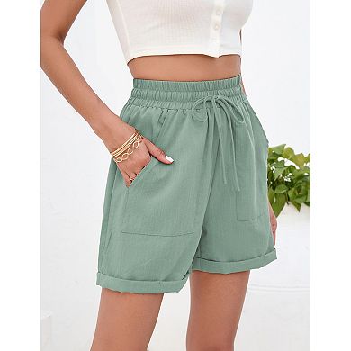 Women's Hight Waist Shorts Casual Drawstring Elastic Waist Loose Fit Shorts with Pockets