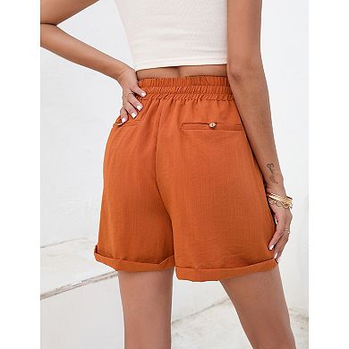 Women's Hight Waist Shorts Casual Drawstring Elastic Waist Loose Fit Shorts with Pockets
