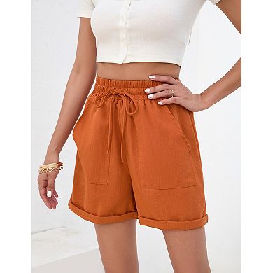 Women's Hight Waist Shorts Casual Drawstring Elastic Waist Loose Fit Shorts with Pockets