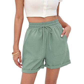 Women's Hight Waist Shorts Casual Drawstring Elastic Waist Loose Fit Shorts with Pockets