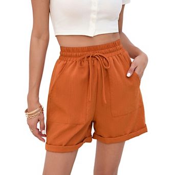 Women's Hight Waist Shorts Casual Drawstring Elastic Waist Loose Fit Shorts with Pockets