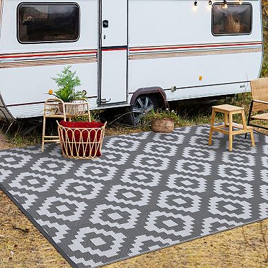 Garvee Outdoor Modern Geometric Plastic Area Rug for Camping Picnic