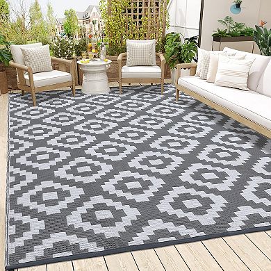 Garvee Outdoor Modern Geometric Plastic Area Rug for Camping Picnic