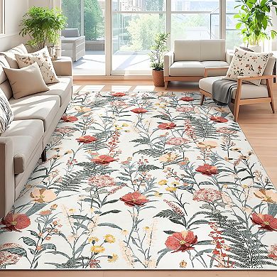 Garvee Modern Flower Area Rug Non Slip Stain Resistant Carpet for Living Room Bedroom