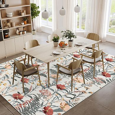 Garvee Modern Flower Area Rug Non Slip Stain Resistant Carpet for Living Room Bedroom