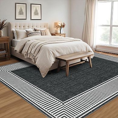 Garvee Modern Border Machine Washable Non Slip Area Rug for Living Room Bedroom