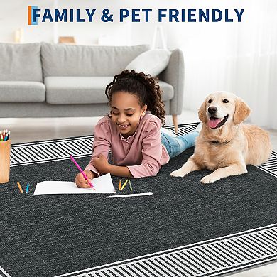 Garvee Modern Border Machine Washable Non Slip Area Rug for Living Room Bedroom