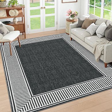 Garvee Modern Border Machine Washable Non Slip Area Rug for Living Room Bedroom