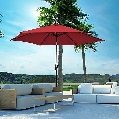 Mondawe 9 FT Outdoor Market Patio Table Umbrella Push Button Tilt Crank Lift