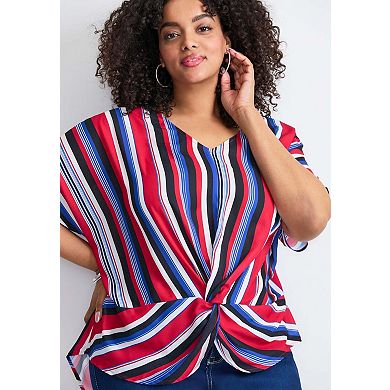 Avenue Women's Plus Size Knot Front Dolman Sleeve Blouse