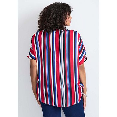 Avenue Women's Plus Size Knot Front Dolman Sleeve Blouse