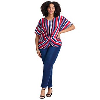 Avenue Women's Plus Size Knot Front Dolman Sleeve Blouse