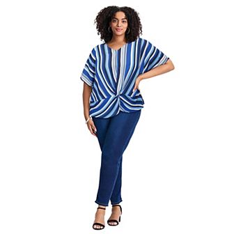 Avenue Women's Plus Size Knot Front Dolman Sleeve Blouse