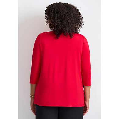 Avenue Women's Plus Size Knot Front Keyhole Top