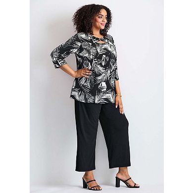 Avenue Women's Plus Size Knot Front Keyhole Top