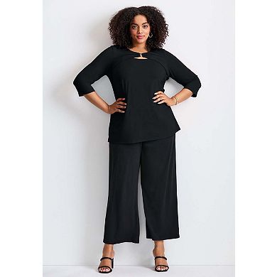 Avenue Women's Plus Size Knot Front Keyhole Top