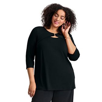 Avenue Women's Plus Size Knot Front Keyhole Top