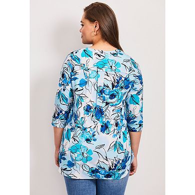 Avenue Women's Plus Size Lace Up Tee