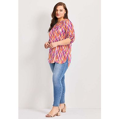 Avenue Women's Plus Size Lace Up Tee