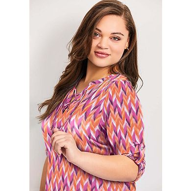 Avenue Women's Plus Size Lace Up Tee