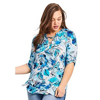 Avenue Women's Plus Size Lace Up Tee