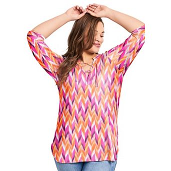Avenue Women's Plus Size Lace Up Tee