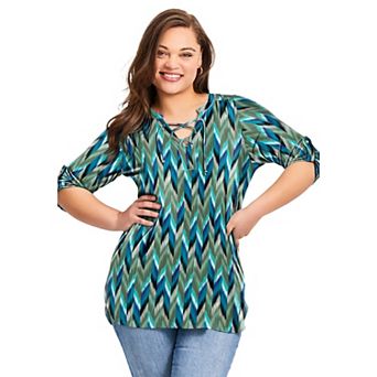 Avenue Women's Plus Size Lace Up Tee