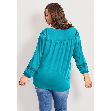 Avenue Women's Plus Size Crochet Trim Top