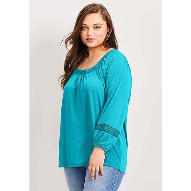Avenue Women's Plus Size Crochet Trim Top