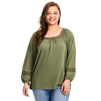 Avenue Women's Plus Size Crochet Trim Top