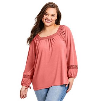 Avenue Women's Plus Size Crochet Trim Top