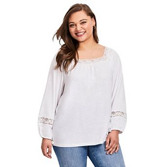 Avenue Women's Plus Size Crochet Trim Top