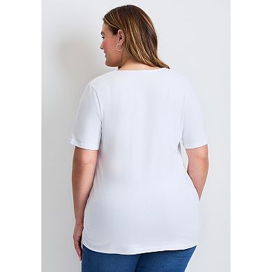 Avenue Women's Plus Size Lacing Detail Tunic Tee