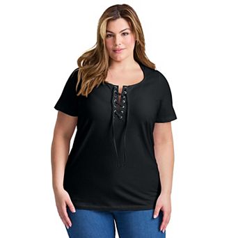 Avenue Women's Plus Size Lacing Detail Tunic Tee