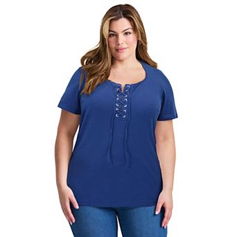 Avenue Women's Plus Size Lacing Detail Tunic Tee