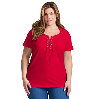 Avenue Women's Plus Size Lacing Detail Tunic Tee