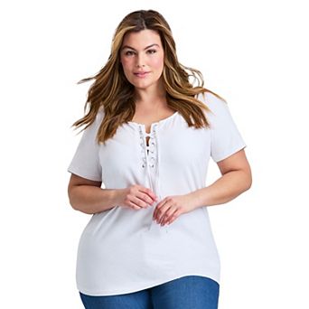 Avenue Women's Plus Size Lacing Detail Tunic Tee
