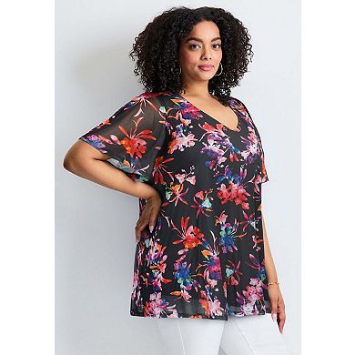 Avenue Women's Plus Size Mesh Swing Tunic