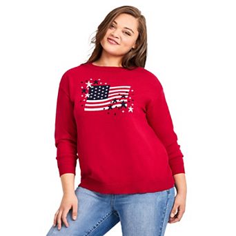 Avenue Women's Plus Size Americana Long Sleeve Crewneck