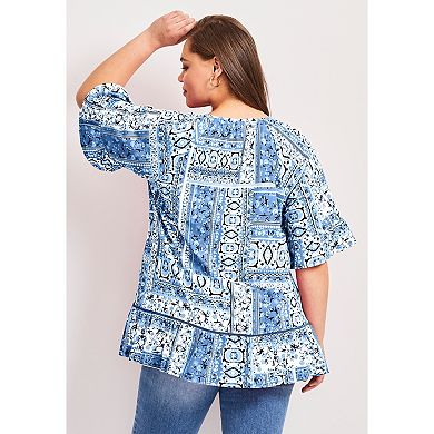 Avenue Women's Plus Size Flutter Sleeve Top