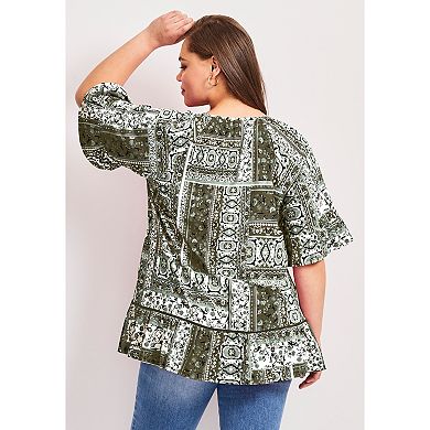 Avenue Women's Plus Size Flutter Sleeve Top