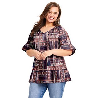 Avenue Women's Plus Size Flutter Sleeve Top