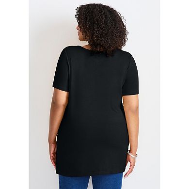 Avenue Women's Plus Size Button Detail Tunic Tee