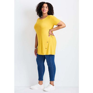 Avenue Women's Plus Size Button Detail Tunic Tee
