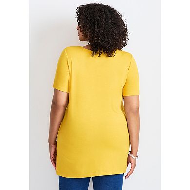 Avenue Women's Plus Size Button Detail Tunic Tee