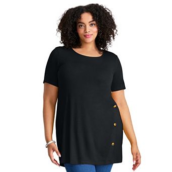 Avenue Women's Plus Size Button Detail Tunic Tee