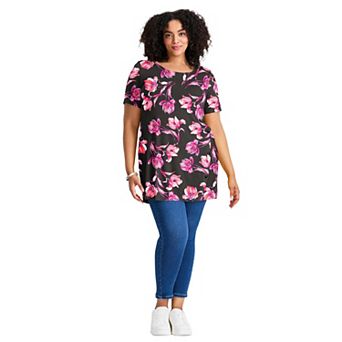 Avenue Women's Plus Size Button Detail Tunic Tee